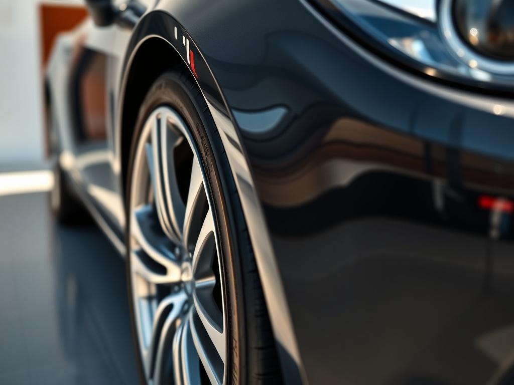 A close-up shot of a brand new car, gleaming under natural sunlight, showcasing its flawless paintwork and shiny wheels. The background is softly blurred, emphasizing the car's pristine condition. The image should capture the essence of luxury and meticulous detailing, with reflections of the surroundings gently visible on the car's surface. The color palette should align with rgb(21, 196, 244), enhancing the visual appeal.