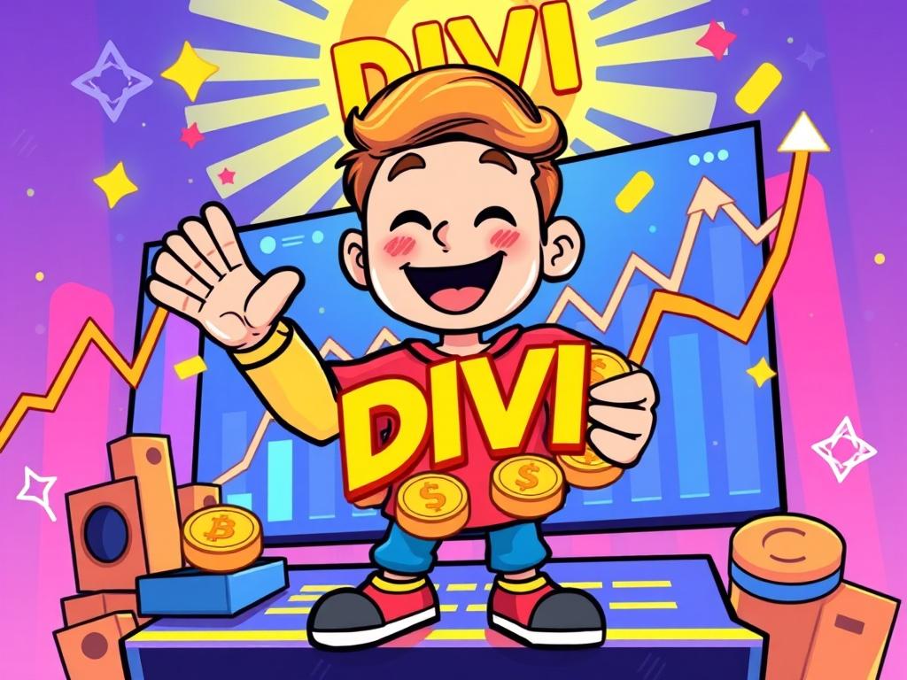 A dynamic, colorful illustration showing a cartoon character happily trading