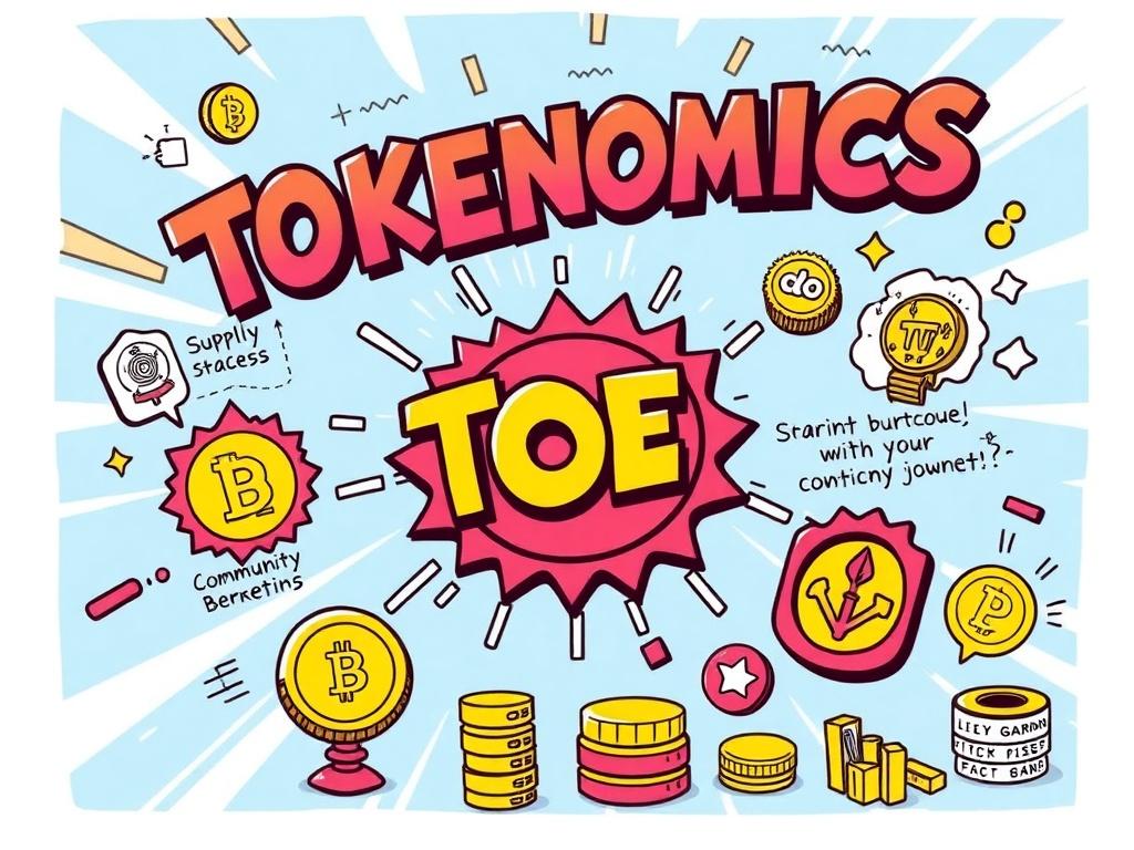 Illustrate a comic style breakdown of tokenomics with engaging visuals