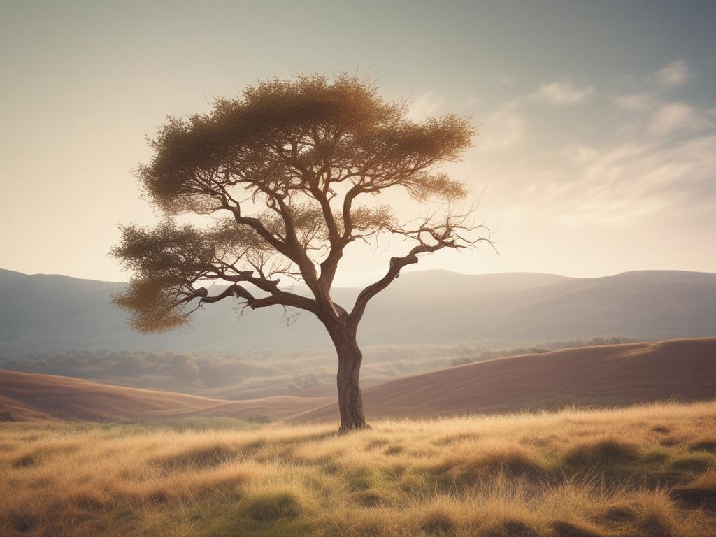 A serene landscape with soft tones, depicting a peaceful nature