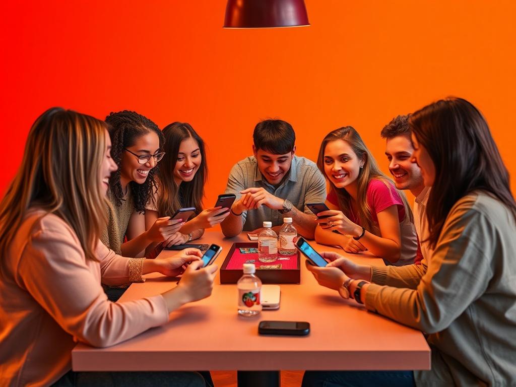 A realistic image of a group of friends gathered around