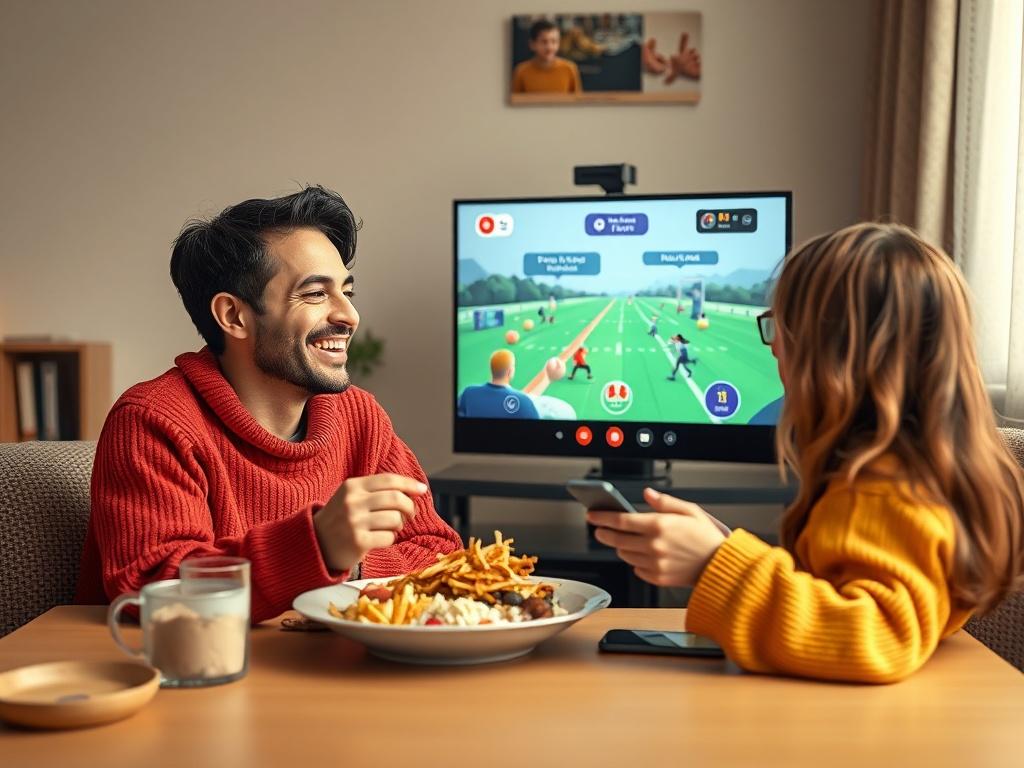 A couple on a video call, smiling and sharing a