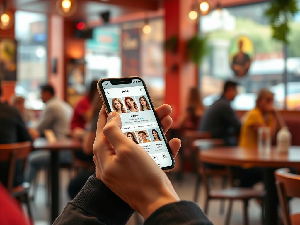 A person scrolling through a dating app on their smartphone,