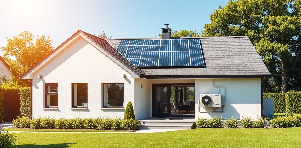 Modernes Einfamilienhaus mit Solaranlage und Wärmepumpe