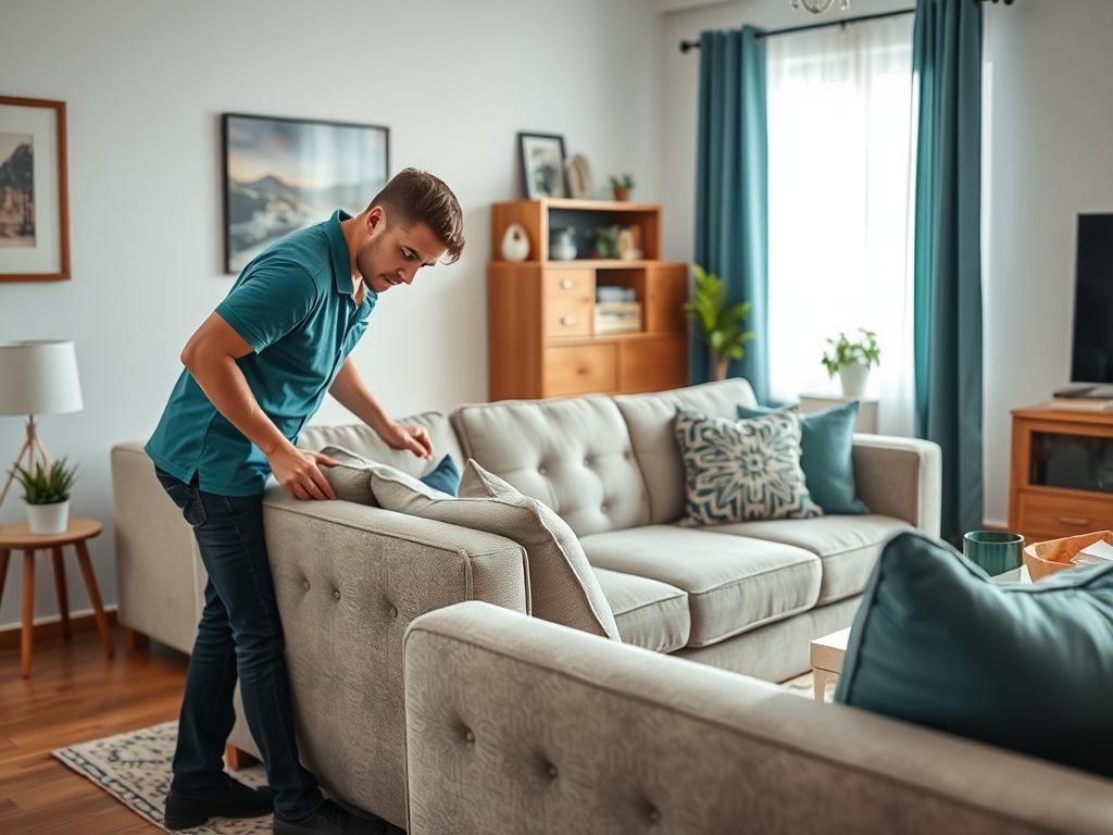 A close up shot of a moving professional carefully repositioning