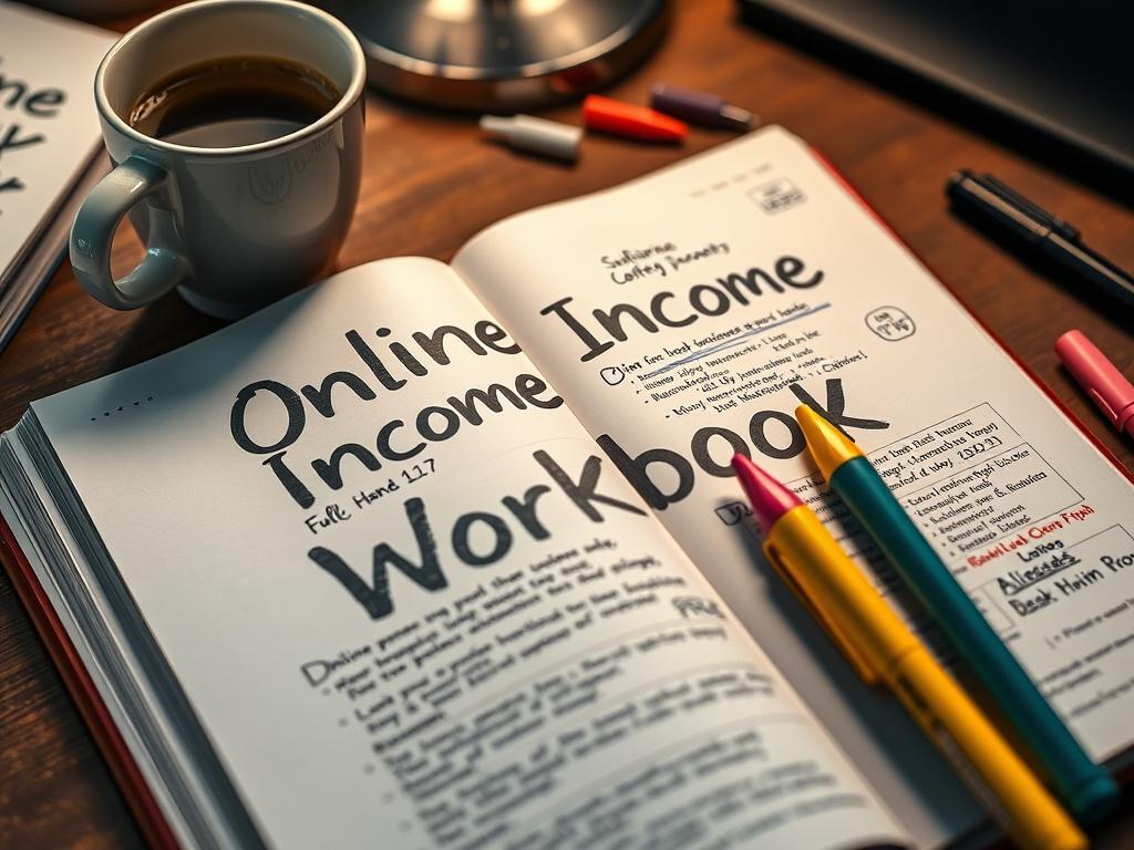 A hyper realistic close up of an open workbook titled