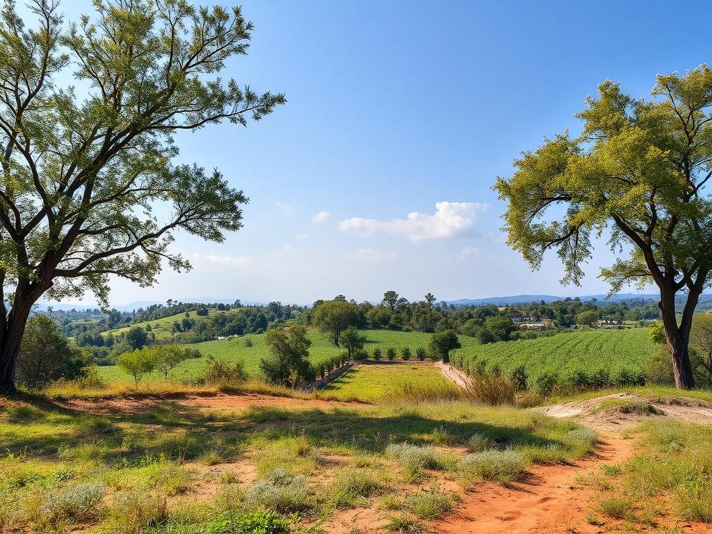 A serene landscape showcasing a beautiful plot of land with