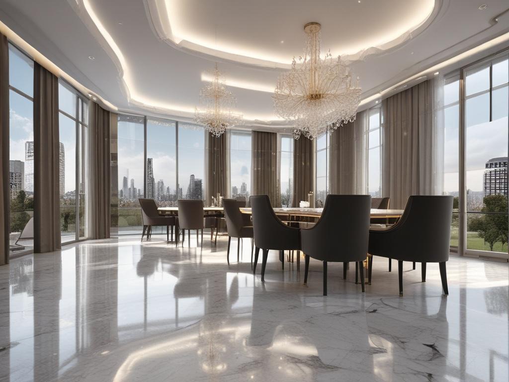 A luxurious high end property with polished marble floors, elegant
