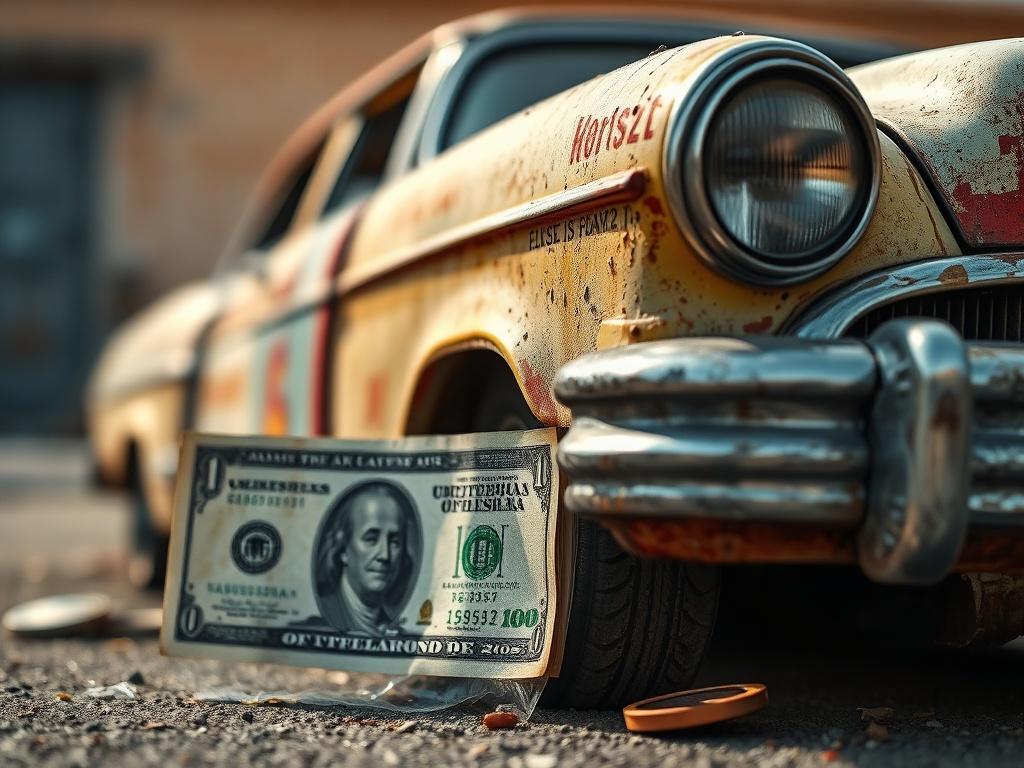 A close up shot of a junk car with a