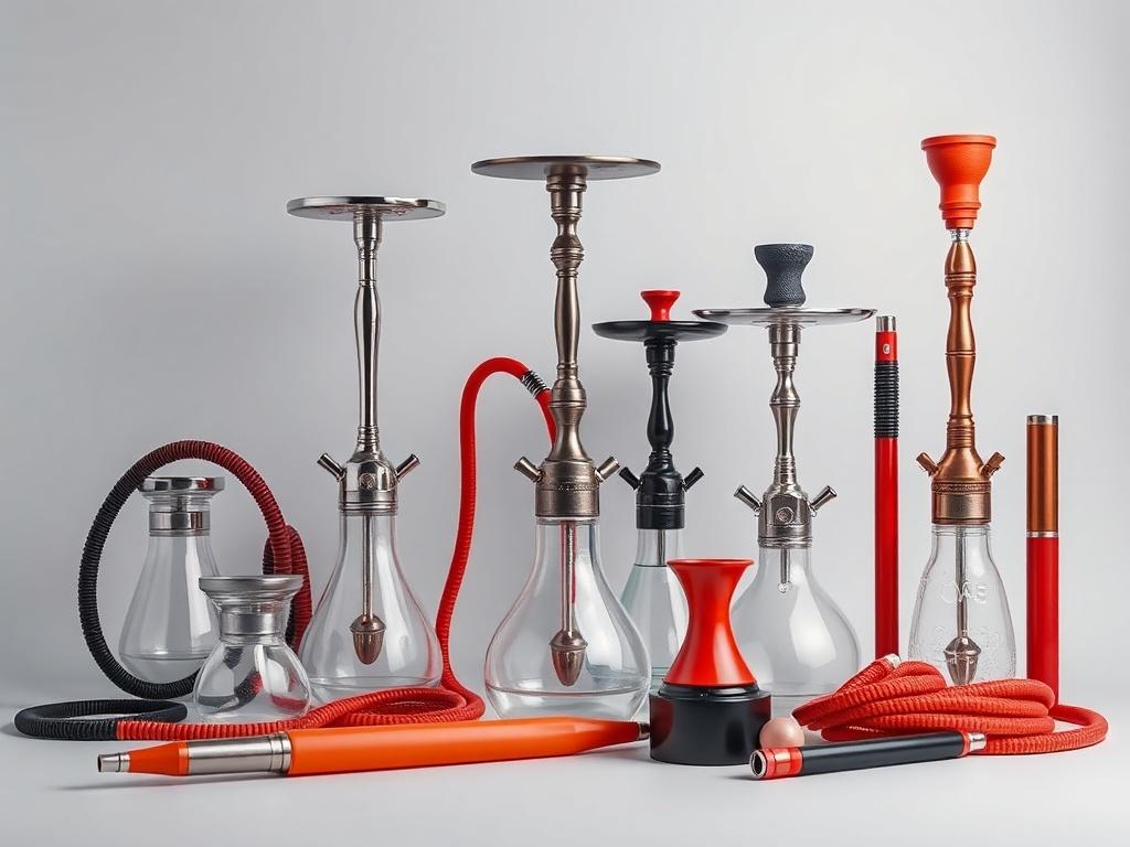 A collection of high quality hookah accessories arranged neatly