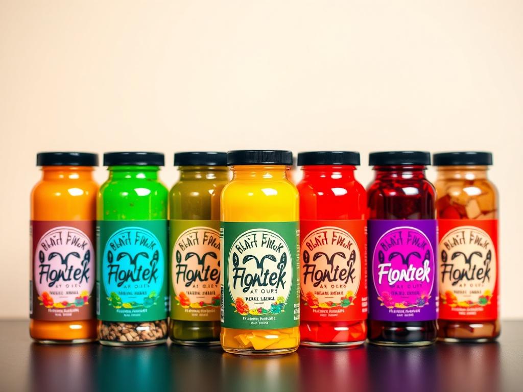 An array of colorful hookah flavor jars displayed artfully