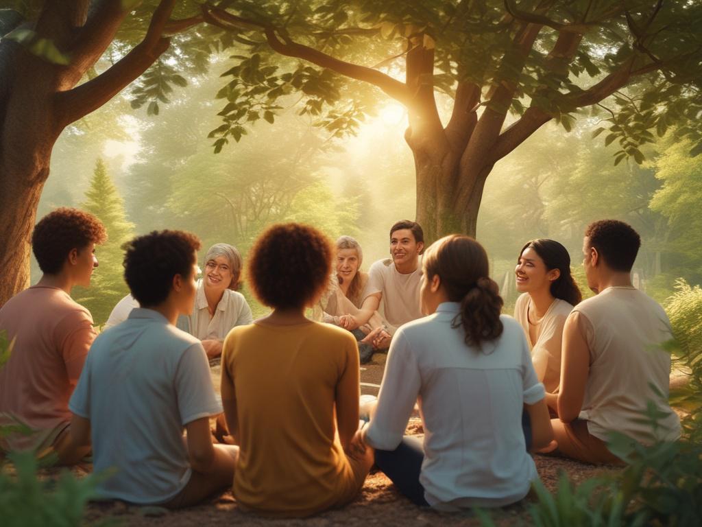 A group of diverse individuals gathered in a circle, engaged