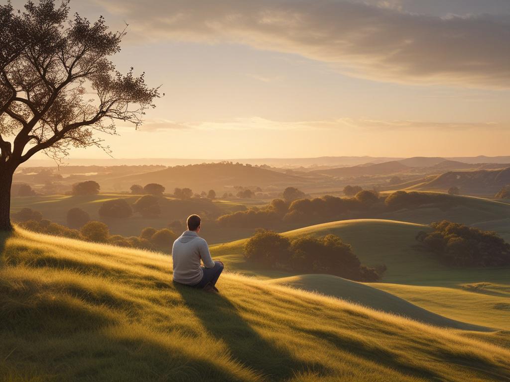 A serene and calming setting featuring a person sitting peacefully