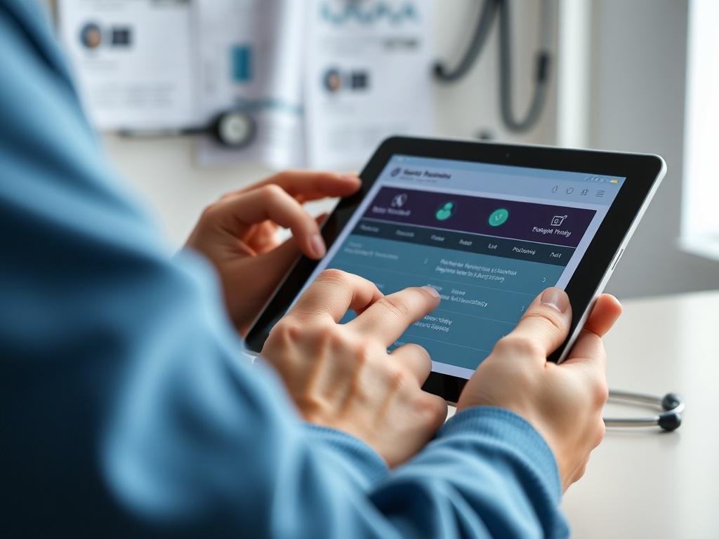 A close up shot of a patient entering symptoms into