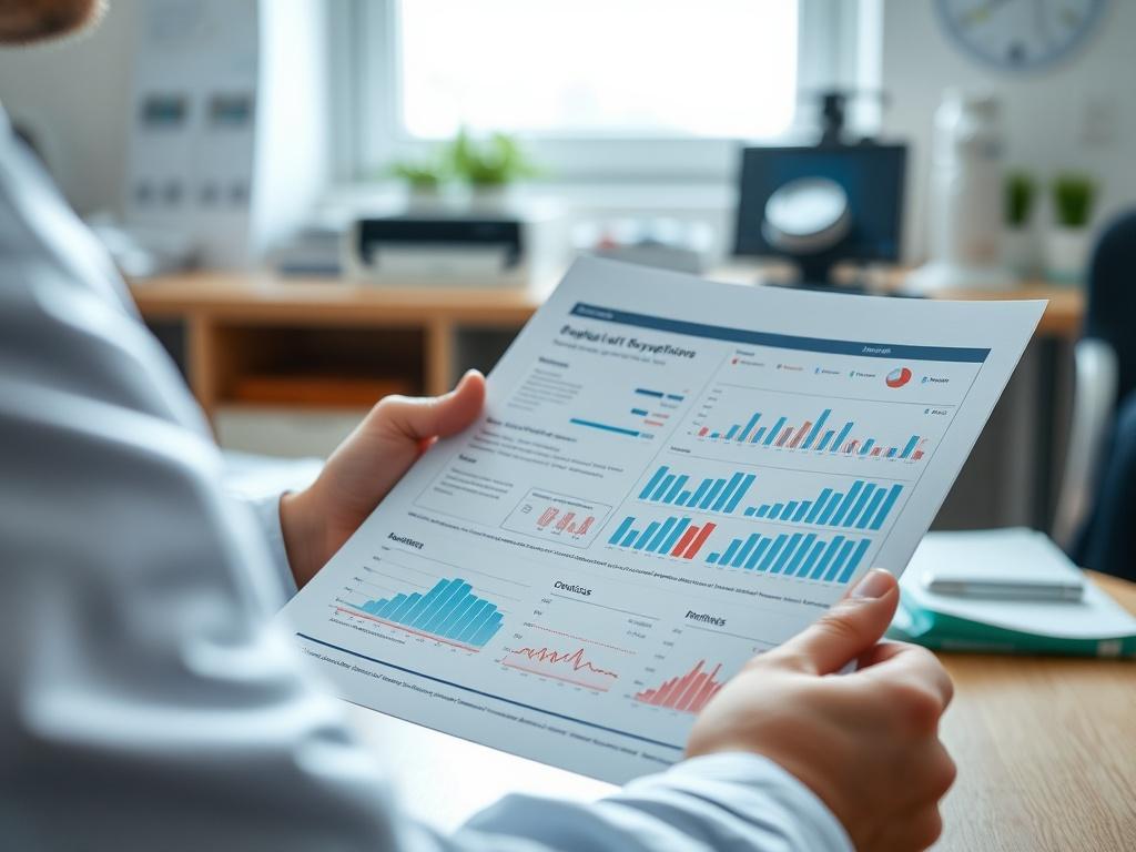 A close up shot of a printed medical report being