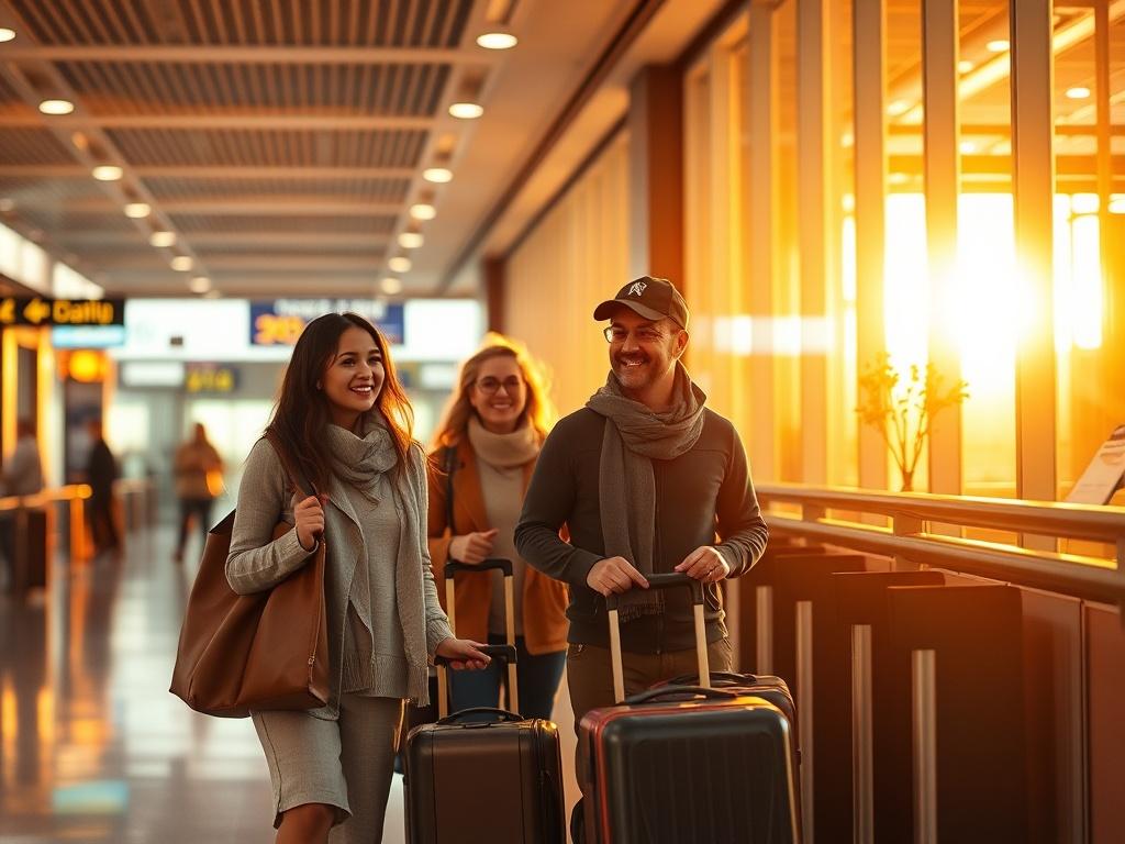 A serene and cozy travel scene featuring a family happily