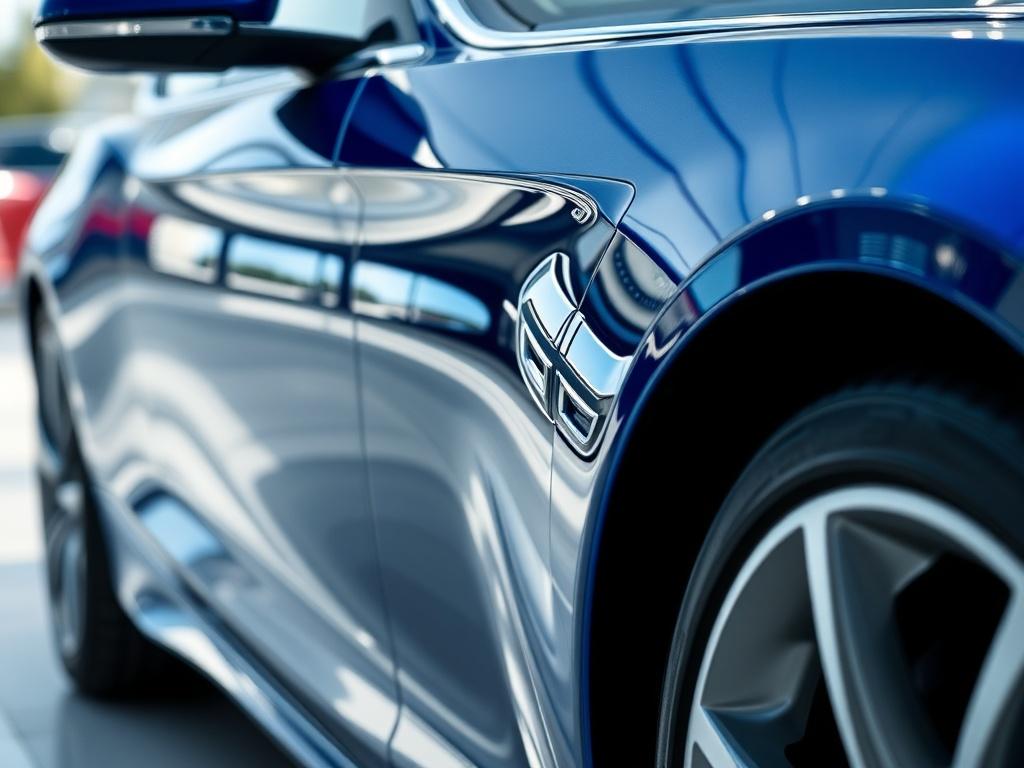 A hyper realistic close up image of a gleaming car