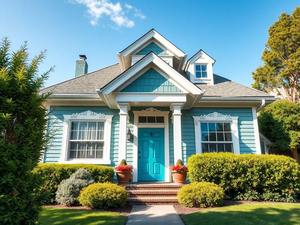 An exterior view of a beautifully painted house, showcasing a