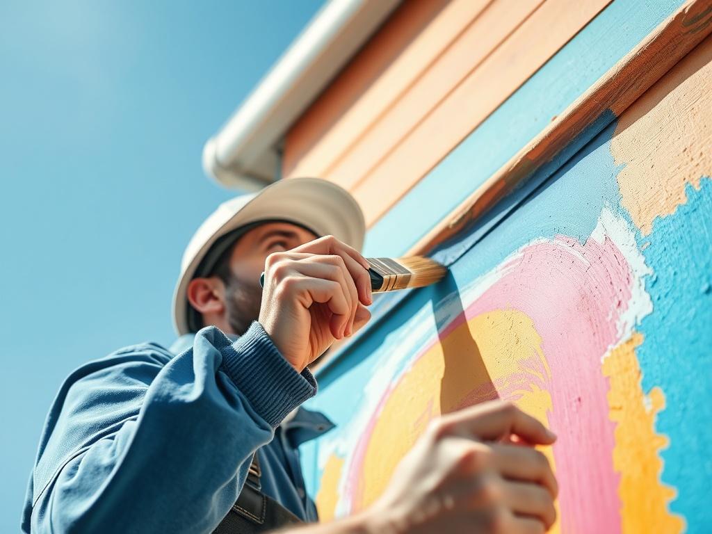 A close up shot of an exterior wall being painted,
