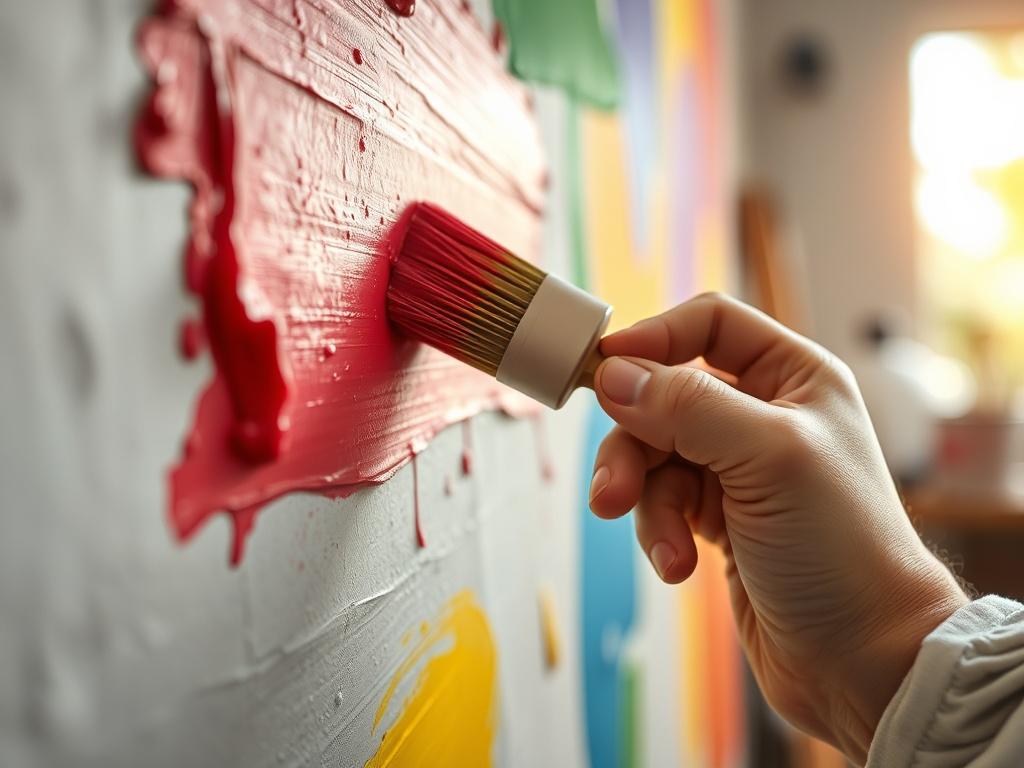A close up shot of a painter applying vibrant paint