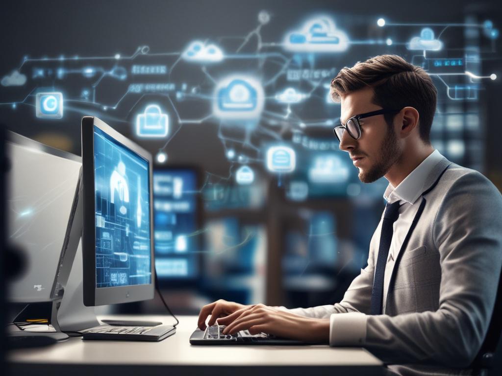 A high resolution image of a professional IT specialist working