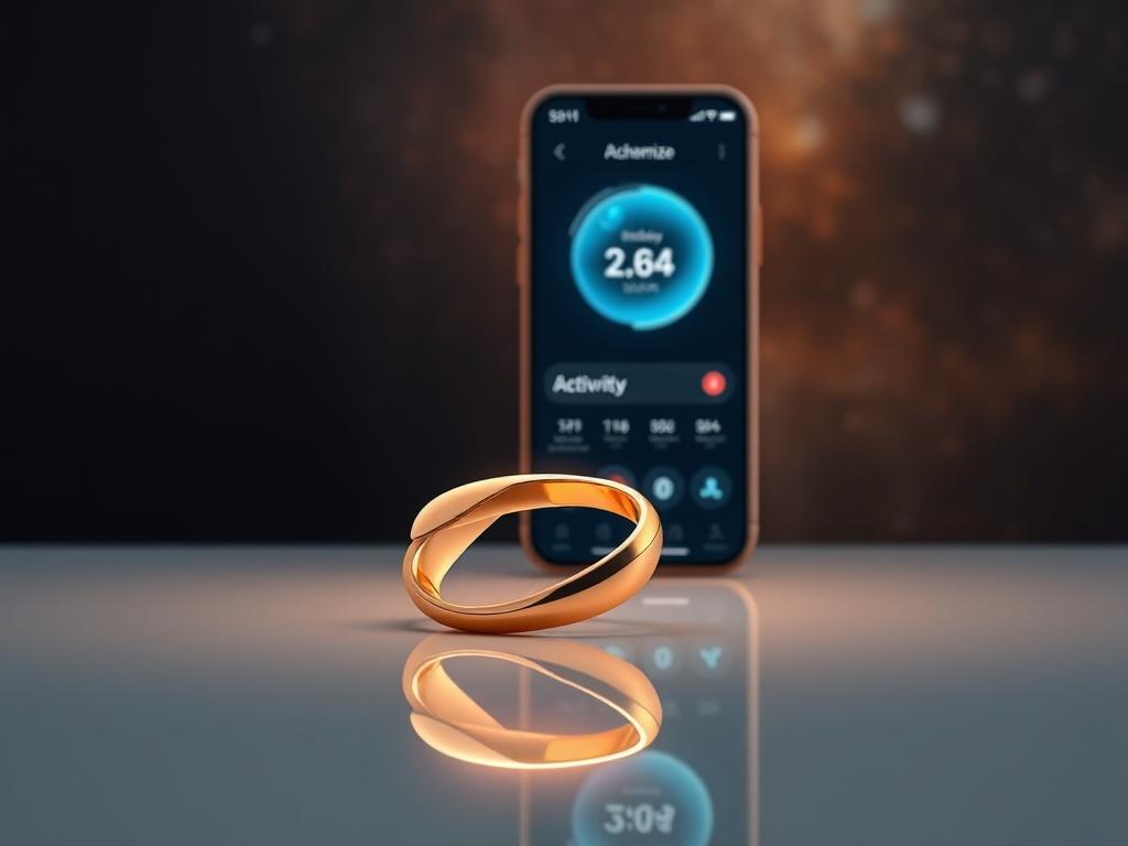 A sleek, high tech gold Smart Ring resting on a