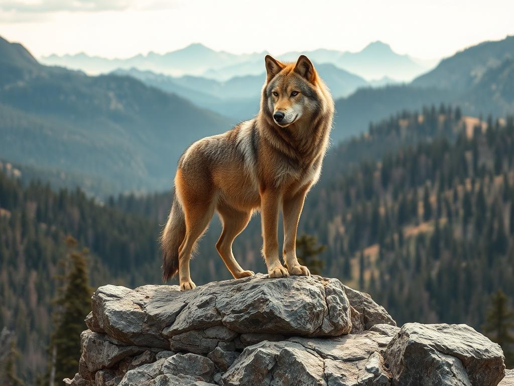 A realistic high resolution of a majestic wolf standing on