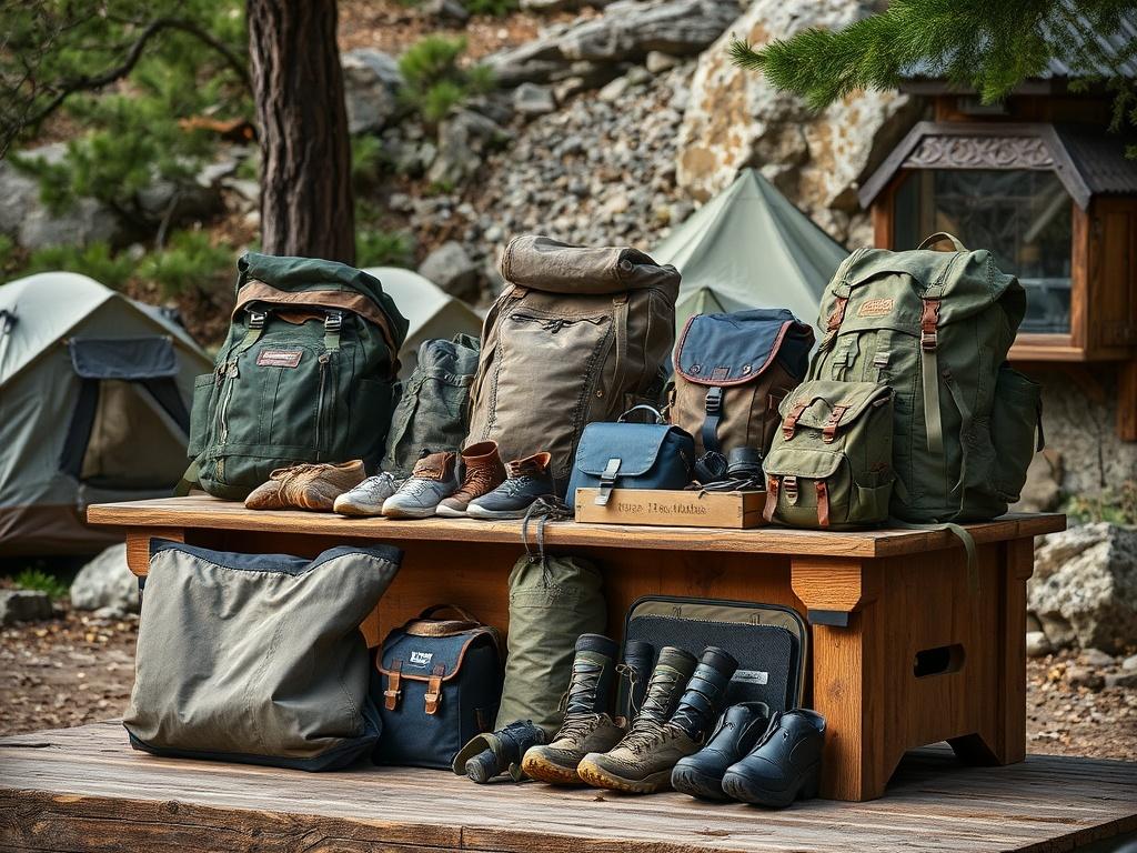 A realistic high resolution image of rugged outdoor gear displayed
