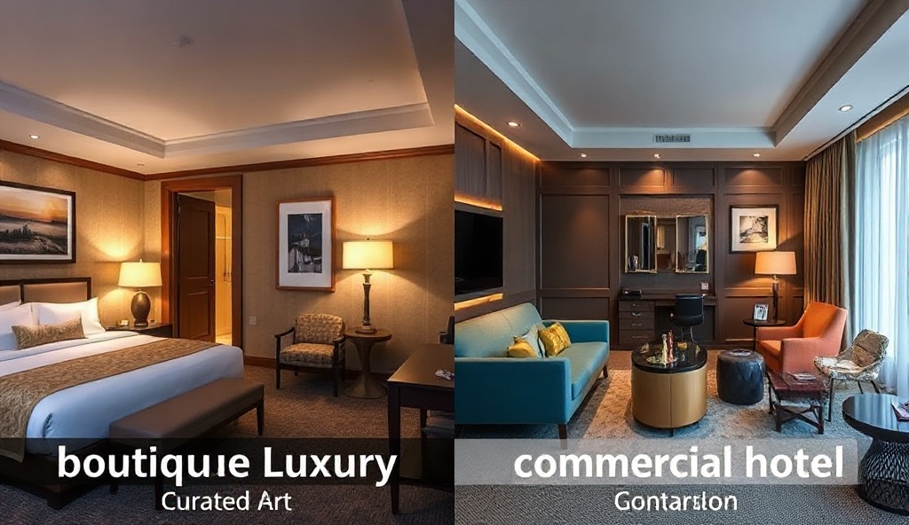 Comparison of boutique luxury room design versus commercial hotel standard room