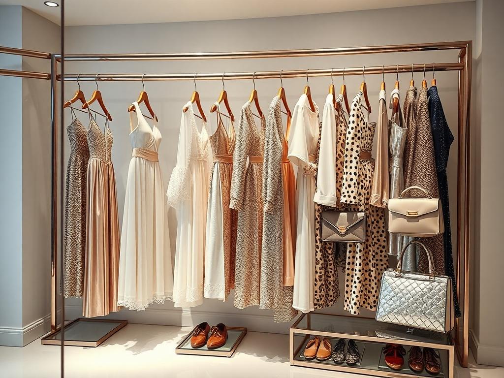Create a realistic high resolution of a luxurious clothing rack