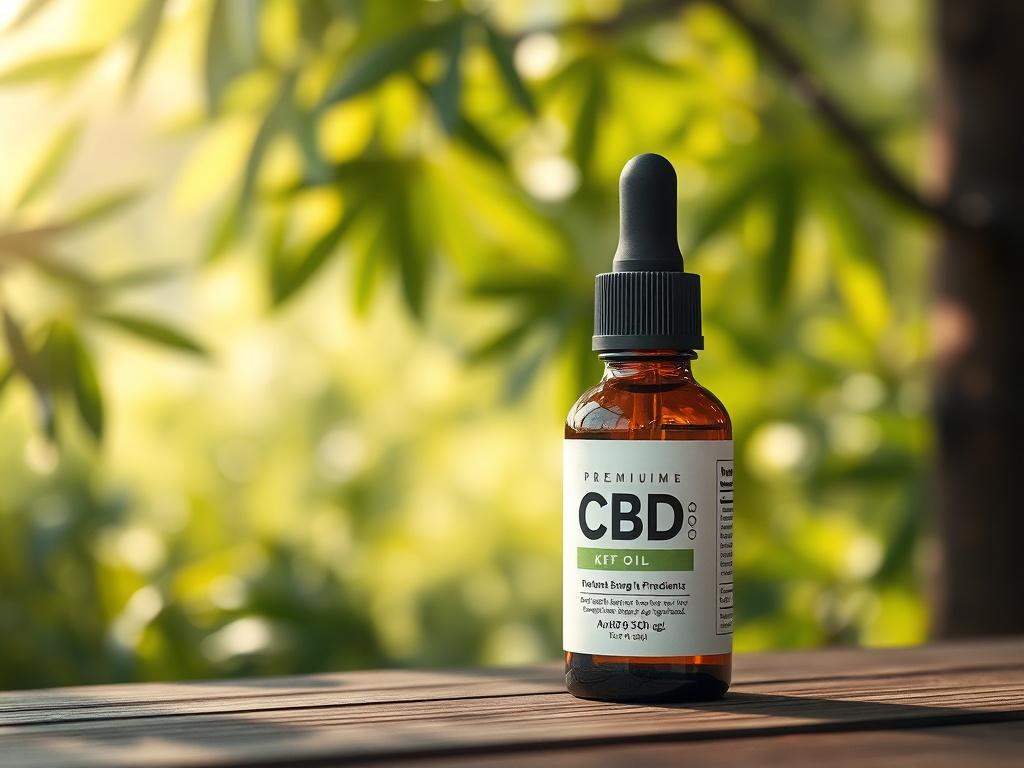 A serene landscape featuring a dropper bottle of premium CBD