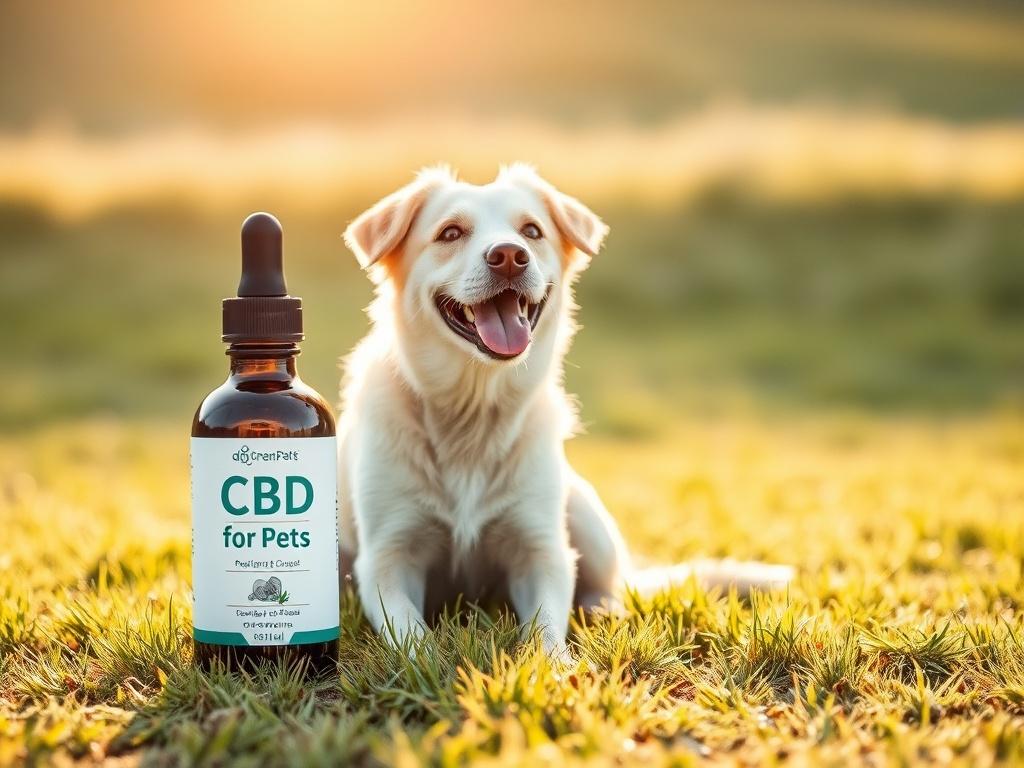 A happy dog sitting on a grassy field, with a