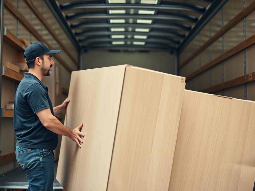 A realistic high resolution depicting a professional mover carefully handling