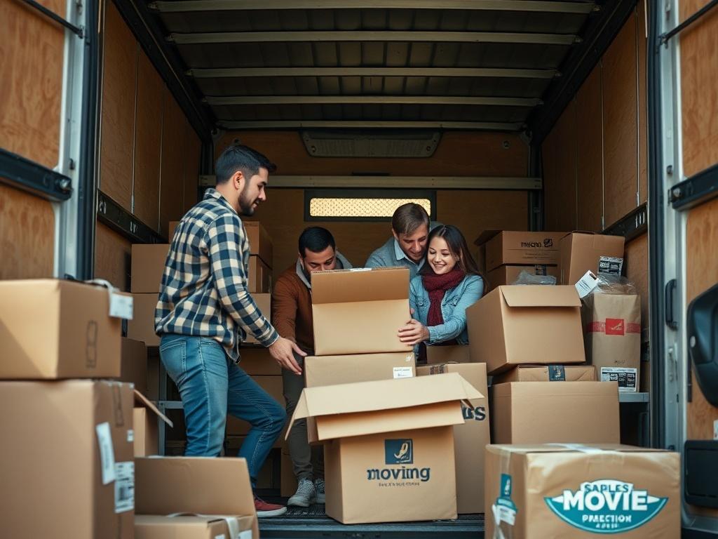 A realistic high resolution of a family packing their belongings