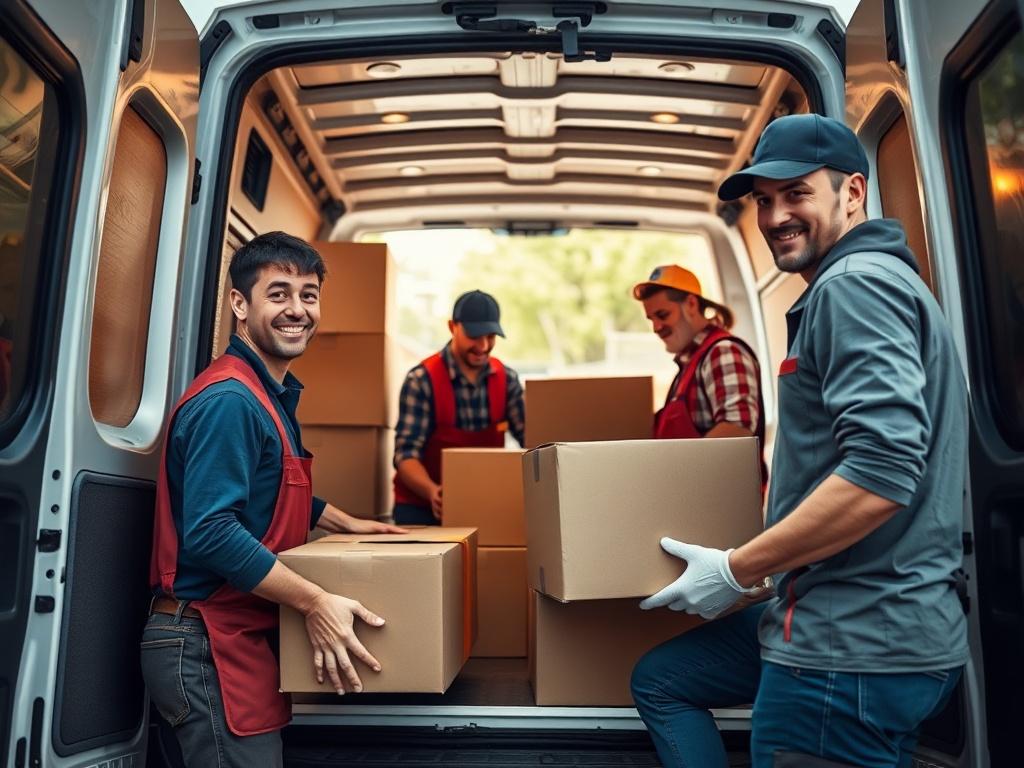 A close up shot of movers carefully loading items into