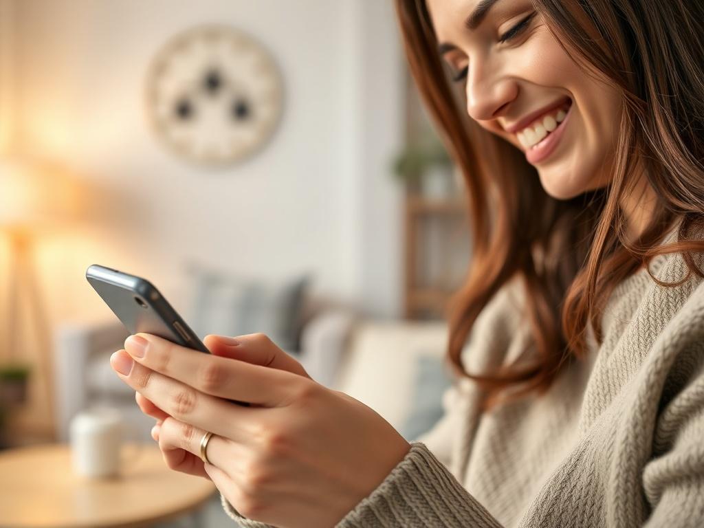 A close up shot of a person smiling while confirming