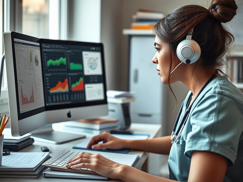 A close up shot of a nursing student engaged in