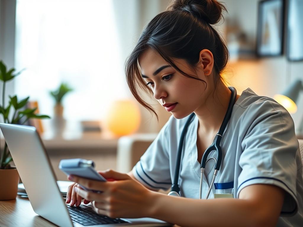 A close up of a nursing student engaged in a