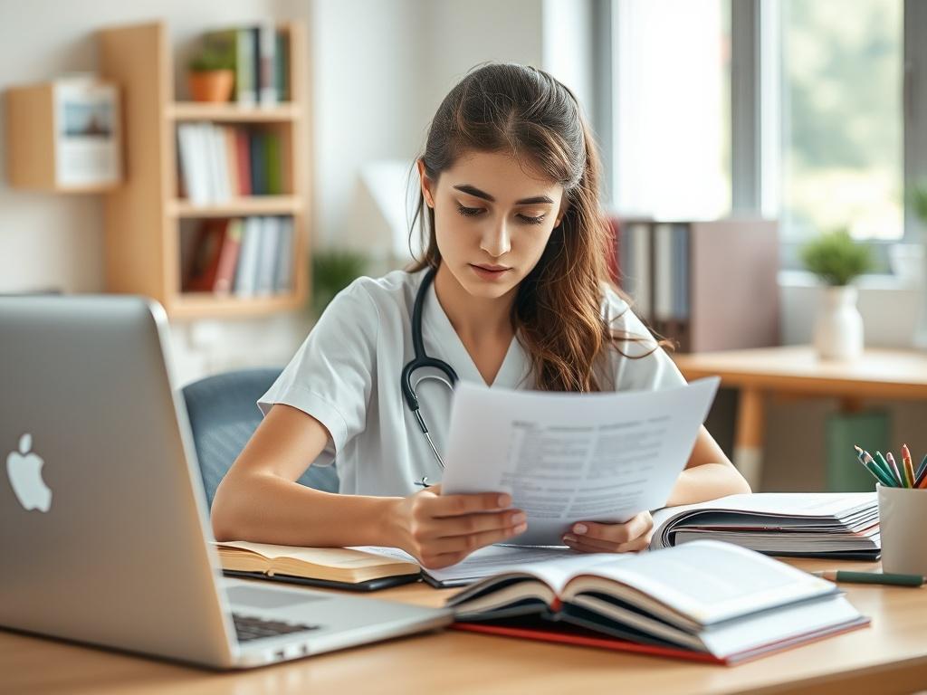 A close up shot of a nursing student engaged in