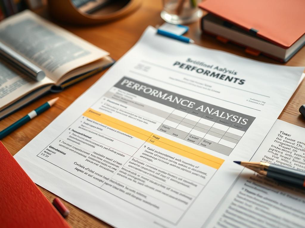 A hyper realistic close up of a printed performance analysis