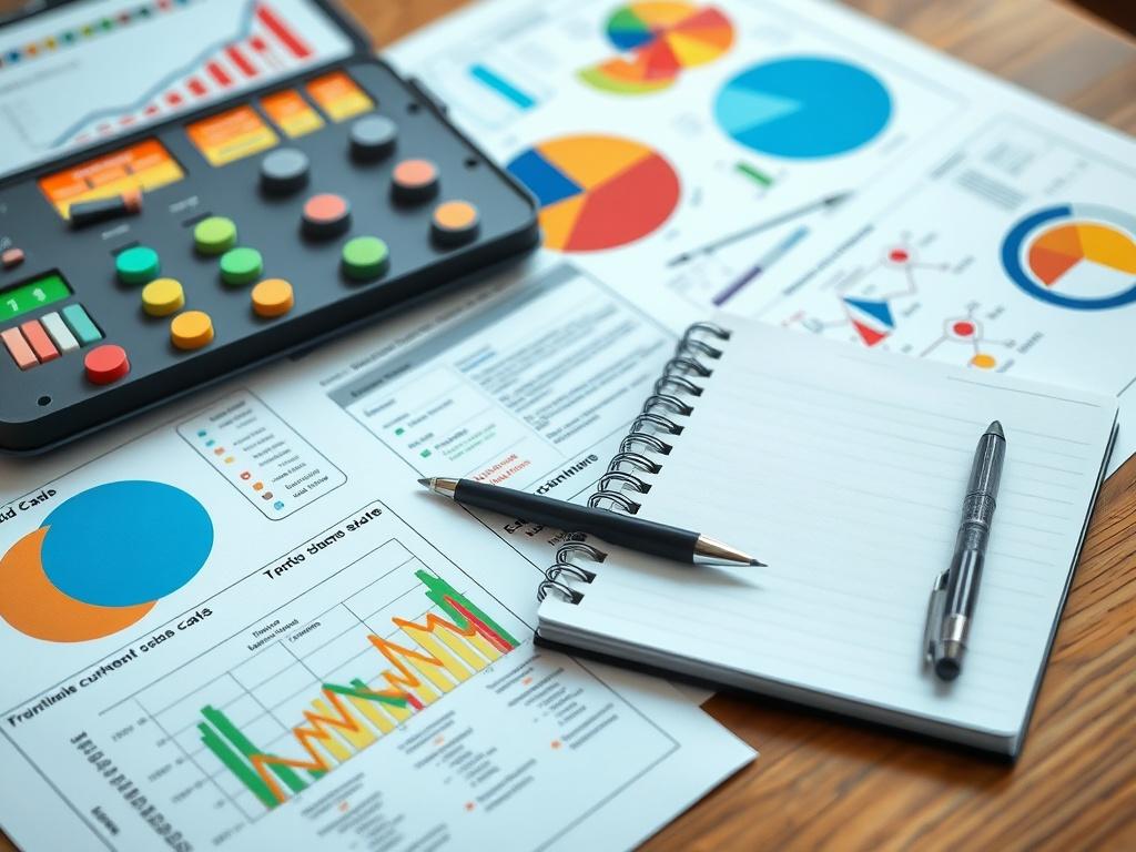 A hyper-realistic close-up shot of an acid-base balance study toolkit, featuring colorful charts and diagrams spread across a study table with a notepad and pen, highlighting clarity and engagement.