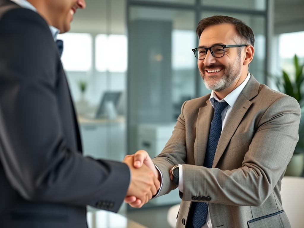 A close up of a satisfied client shaking hands with