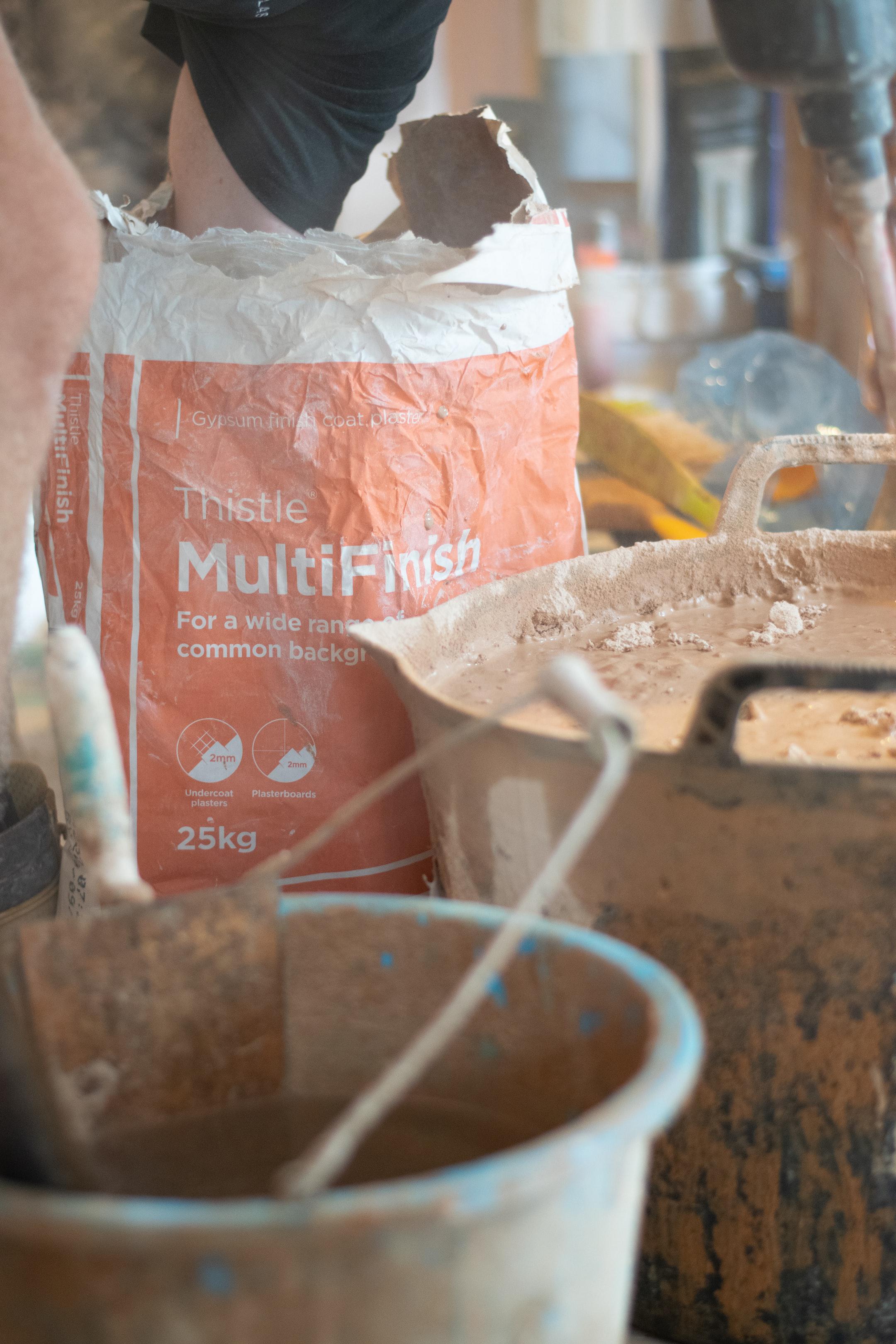 plaster being mixed