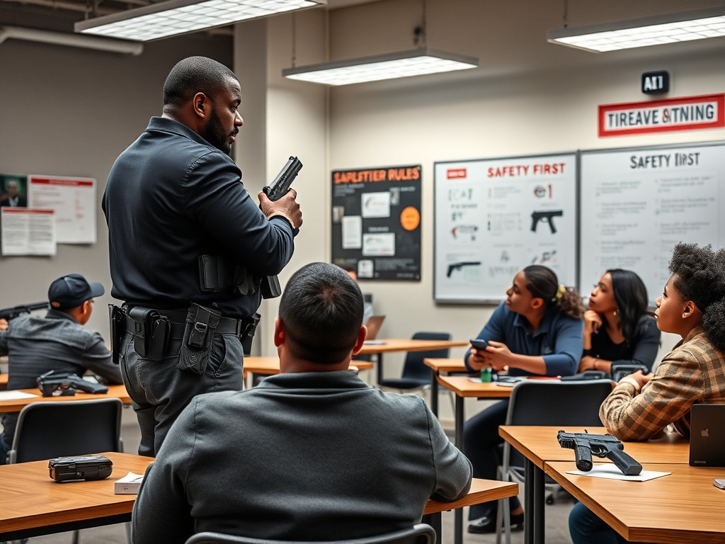 Concealed carry licensing training classroom with instructor and students
