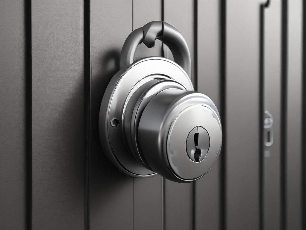 A hyper-realistic, high-resolution close-up shot of a secure lock symbolizing data protection, captured with a 45mm f/1.2 lens. The background is softly blurred, focusing on the lock, which is rendered in a vibrant green color (rgb(50, 170, 39)), conveying a sense of safety and security.