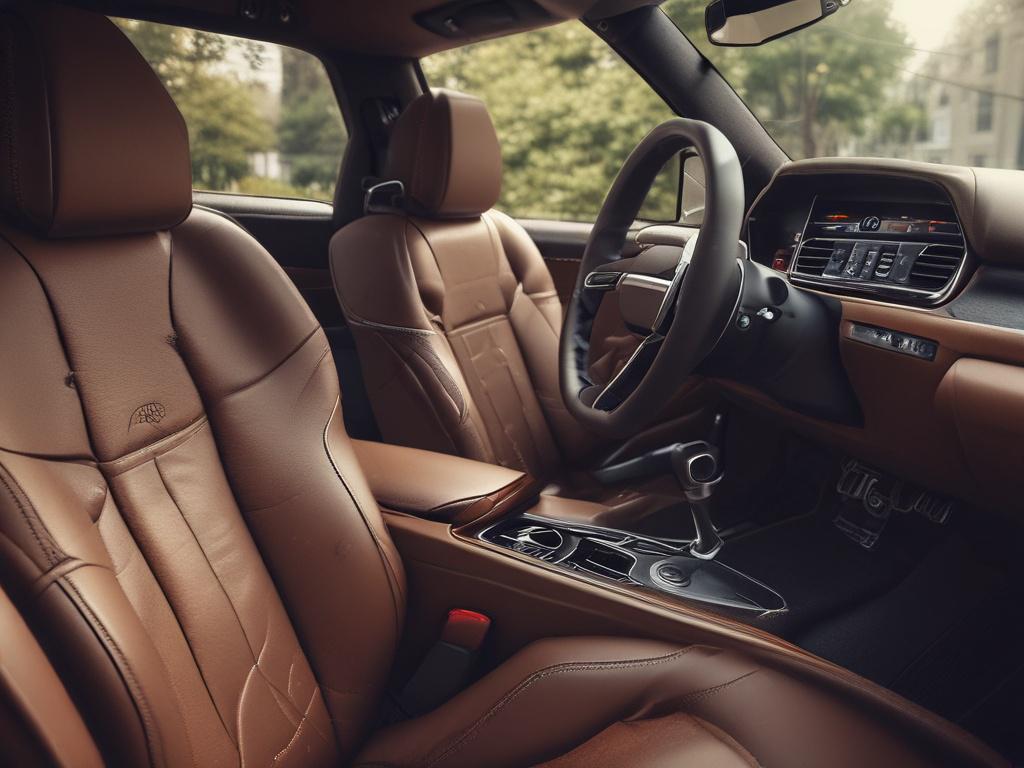 A close up shot of a pristine car interior, focusing