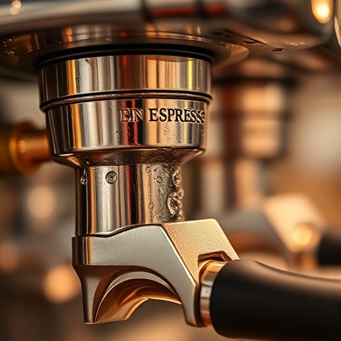 Espresso machine detail with water droplets