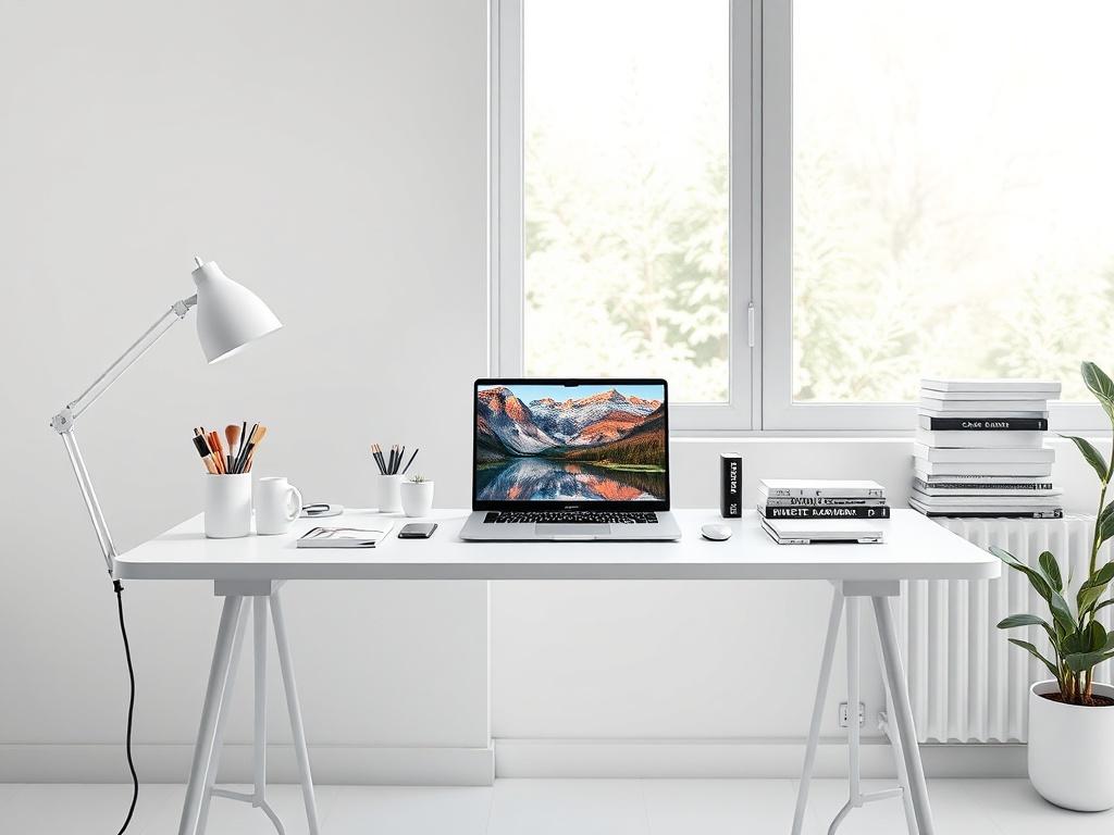 A serene workspace featuring a single artist's desk with a