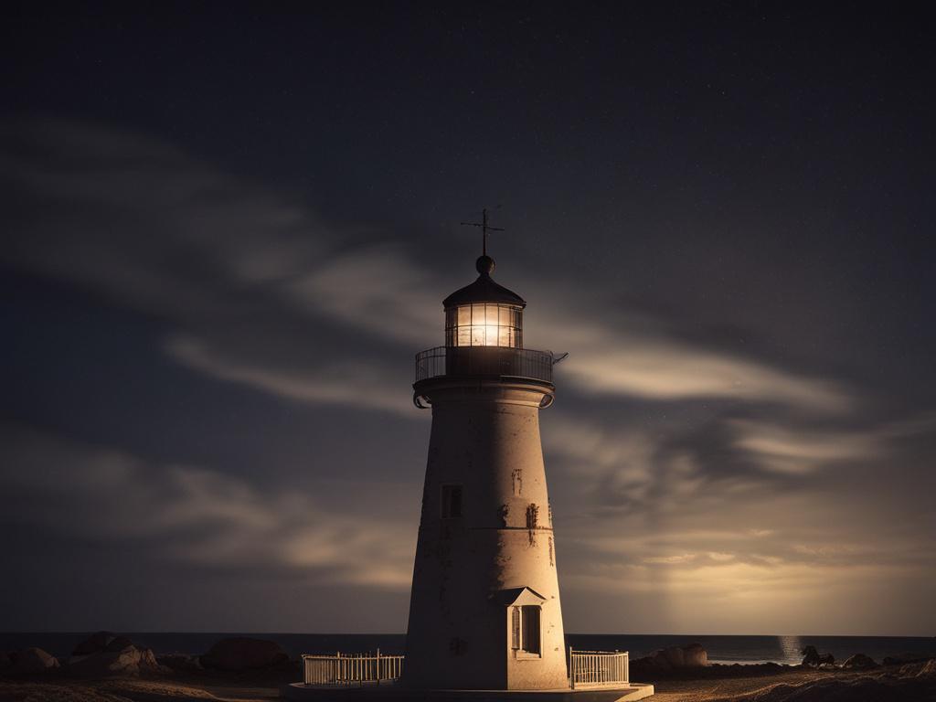 A close up of a lighthouse beam cutting through the