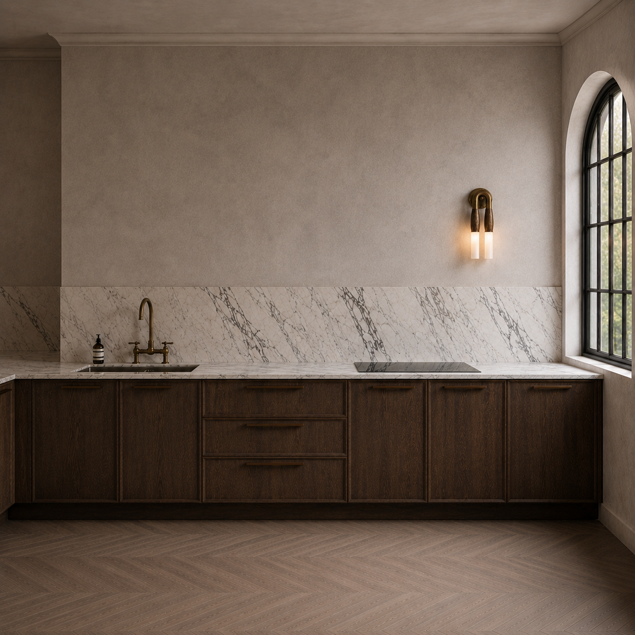 arched window walnut marble kitchen .png